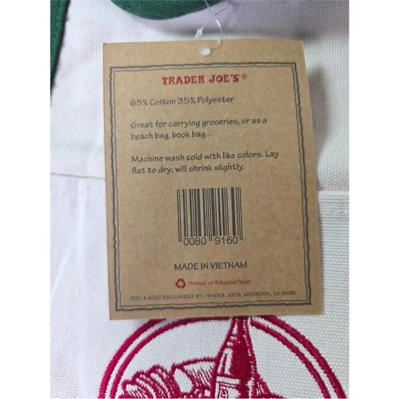 NWT: Trader Joe's Canvas Tote Shopping Bag, green - Picture 6 of 7
